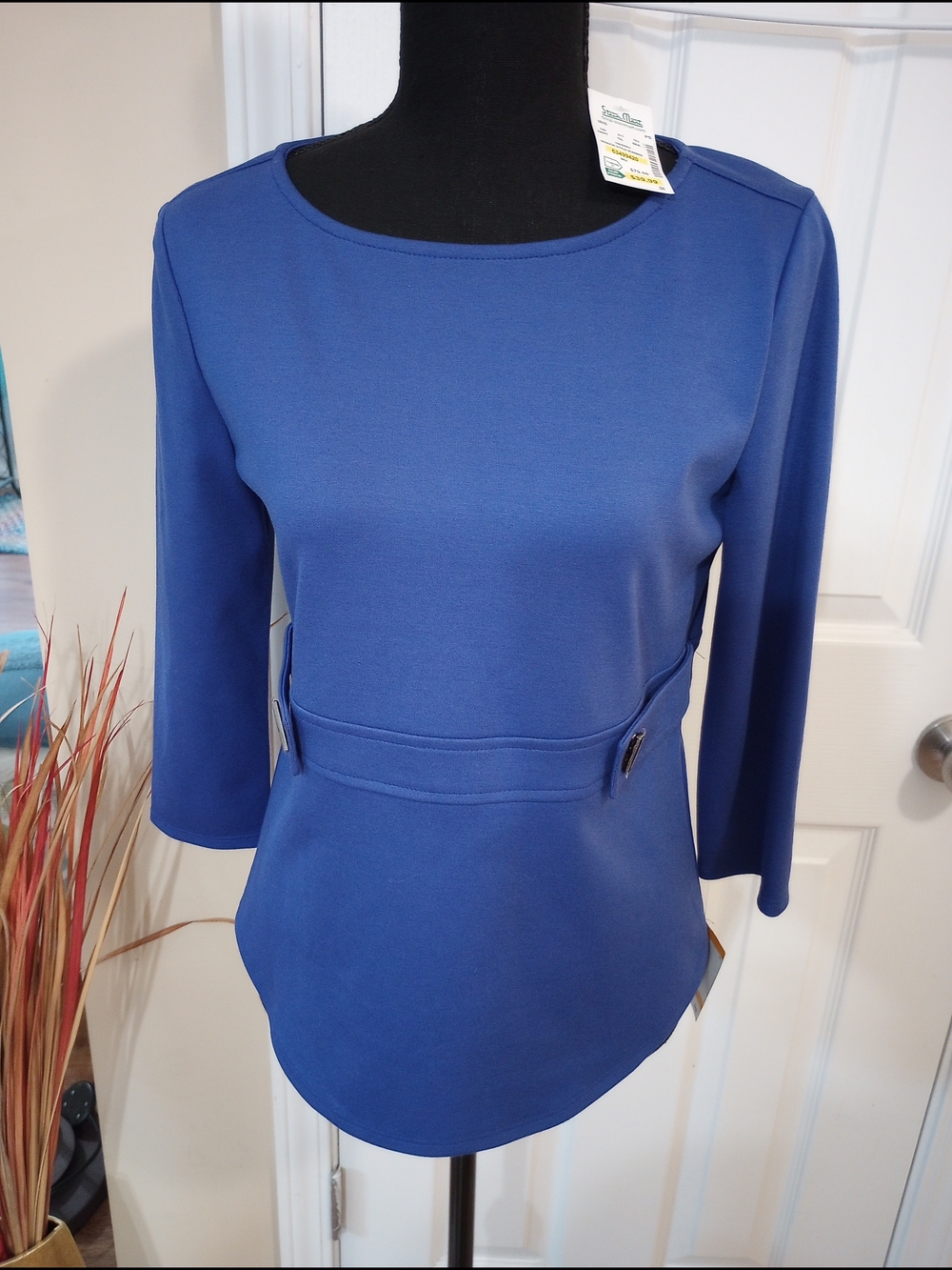 Kasper Royal Blue Ponte Waist-Panel Long Sleeve Top